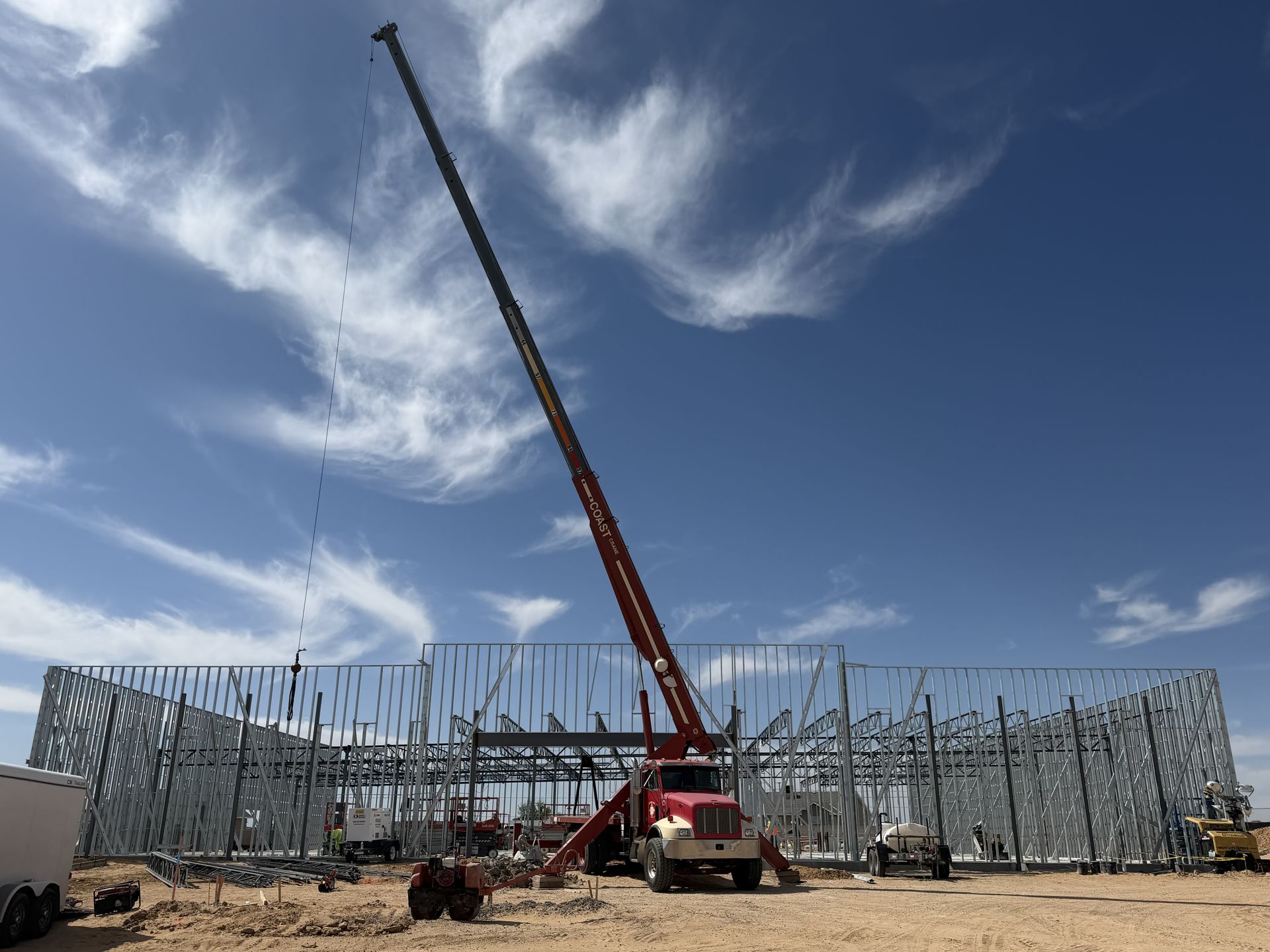 Steel roof truss and deck erection at the Goodwill Industries building, Unser and McMahon, Albuquerque